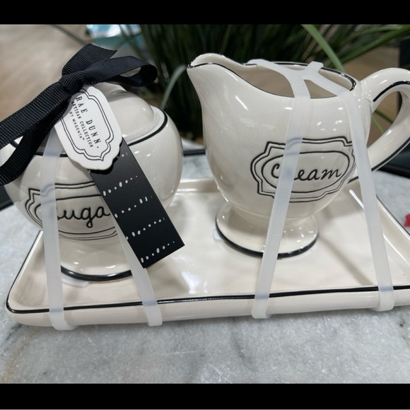 Rae Dunn Black and Cream Sugar & Creamer on matching Tray, NWT - Picture 3 of 7